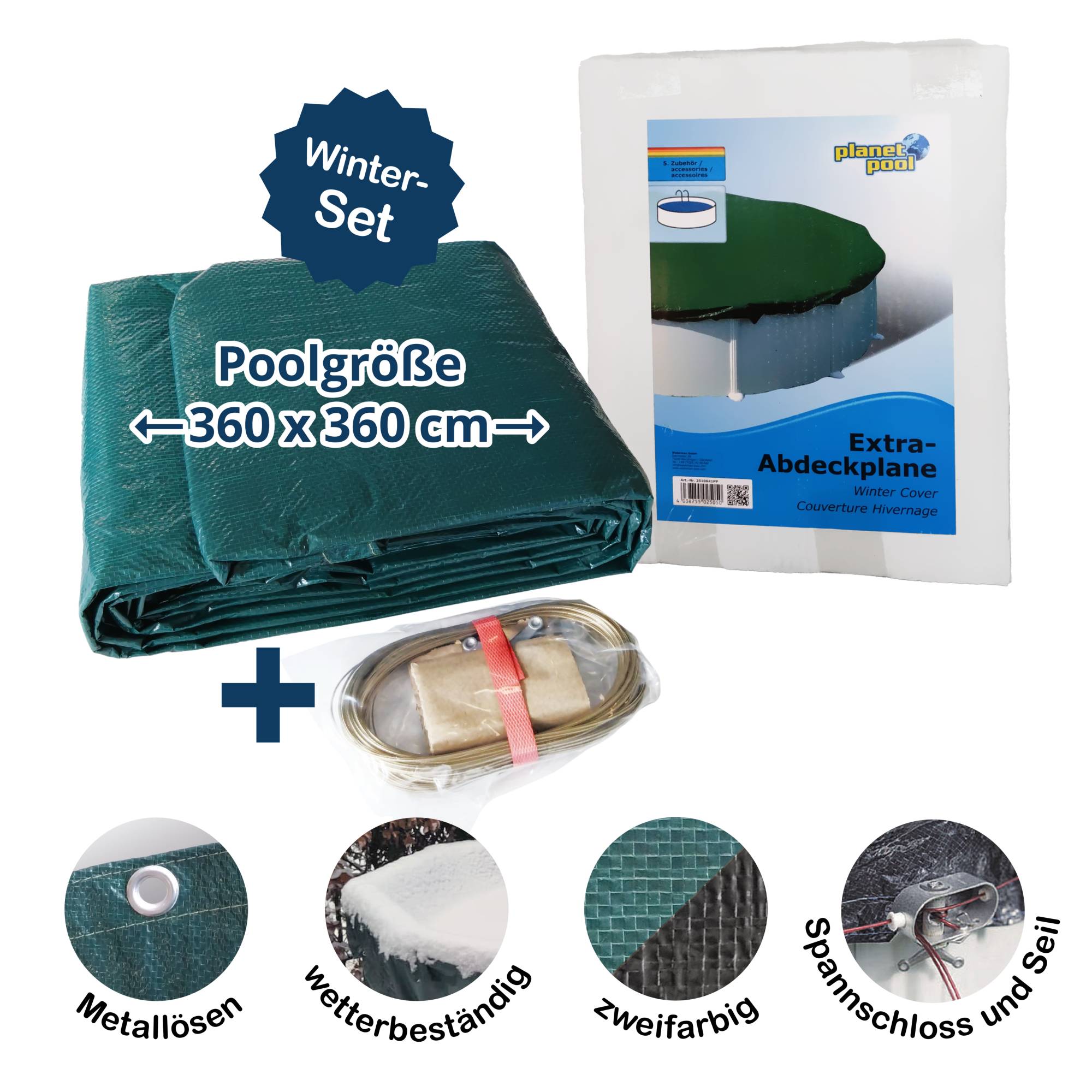 Abdeckplane für 360cm Rund Pools und Schwimmbecken - 94 g/m² Winterschutz und Ganzjahresabdeckung Abdeckplane für 360cm Rund Pools und Schwimmbecken - 94 g/m² Winterschutz und Ganzjahresabdeckung